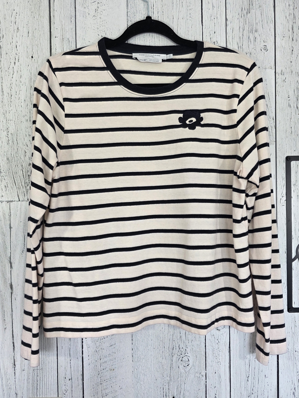 Contemporaine by Simons Striped Flower Top Size Large Casusl Comfy Fall